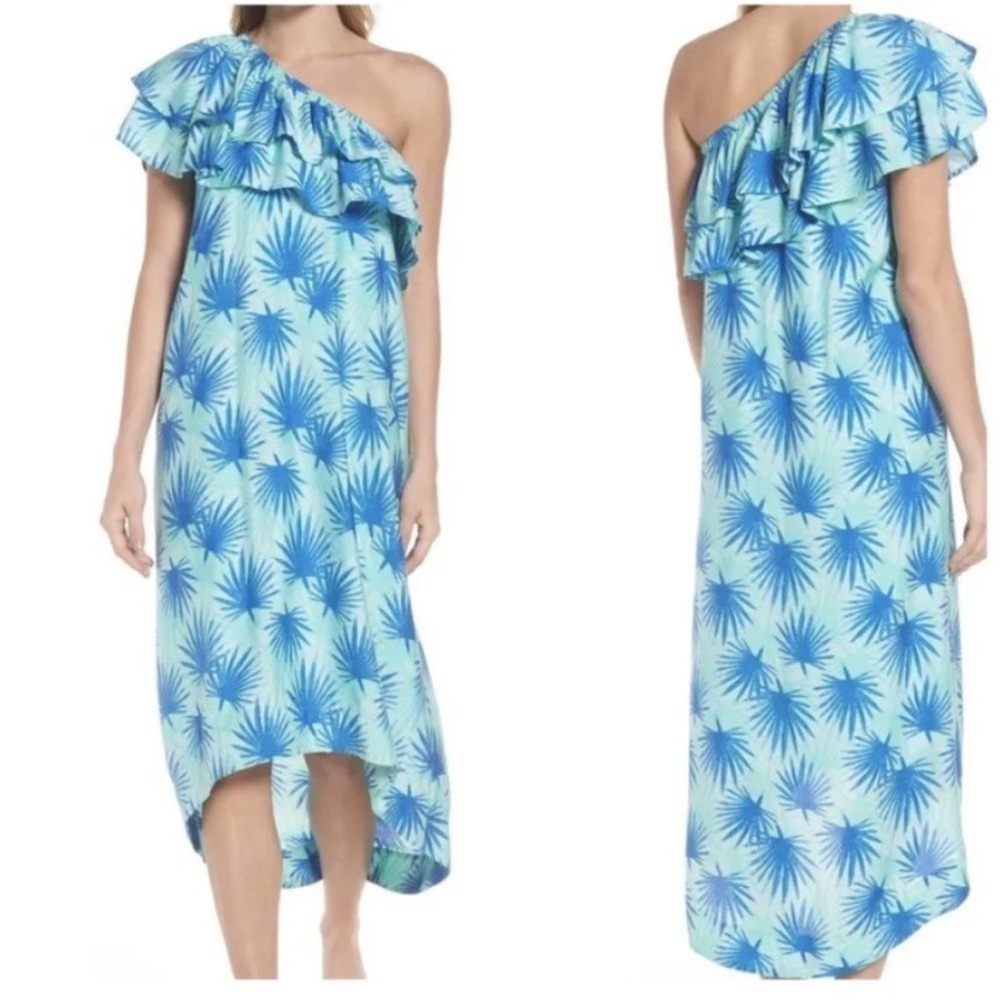 Vineyard Vines Electric Palm‎ One Shoulder Silk Midi Dress 4